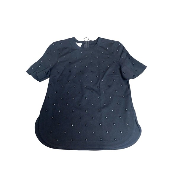 Akris Punto Pixel Studded Bell Sleeve Black Blouse Size 2 Zip Up Back - Picture 1 of 2